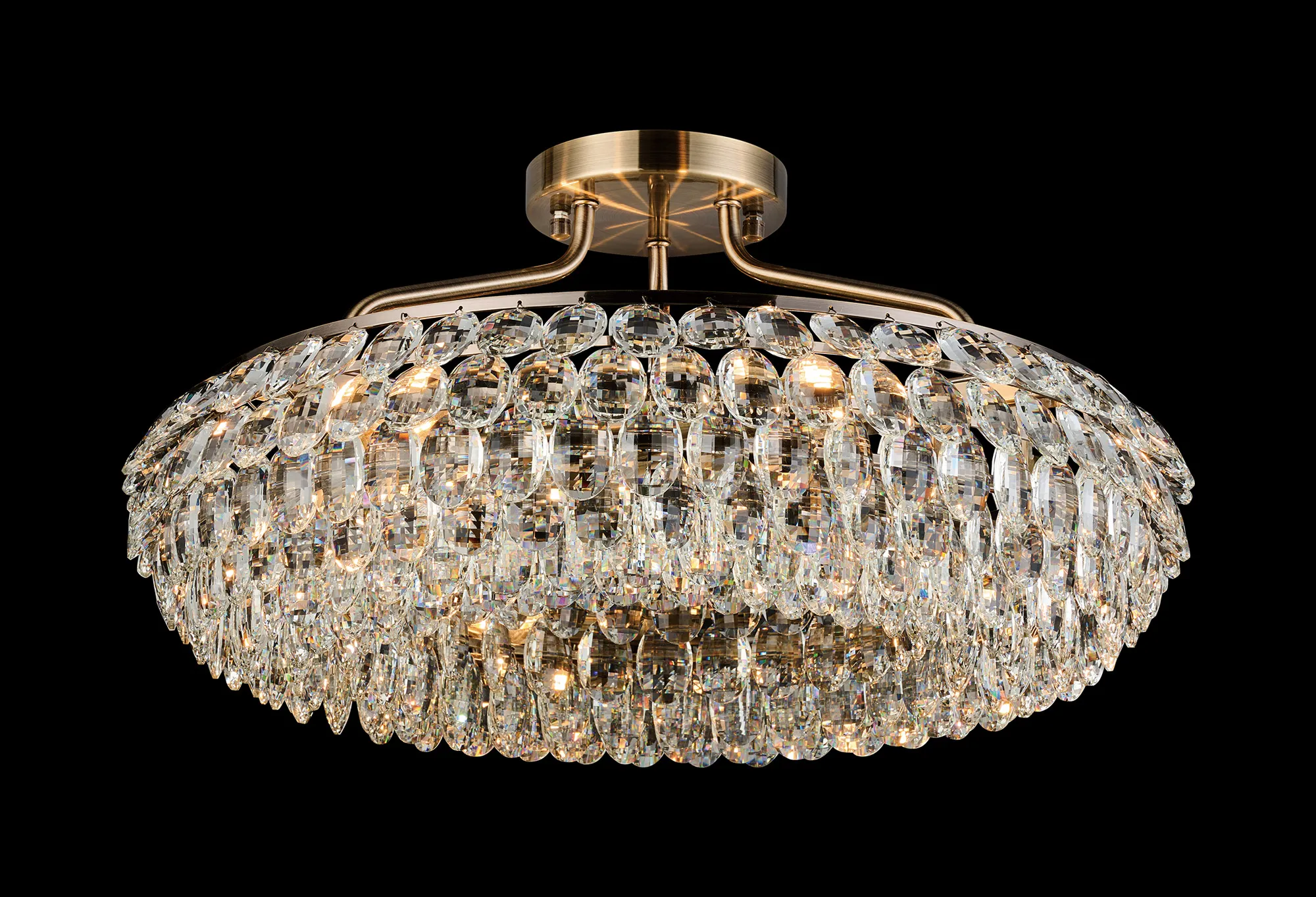 Coniston Antique Brass Crystal Ceiling Lights Diyas Semi Flush Fittings